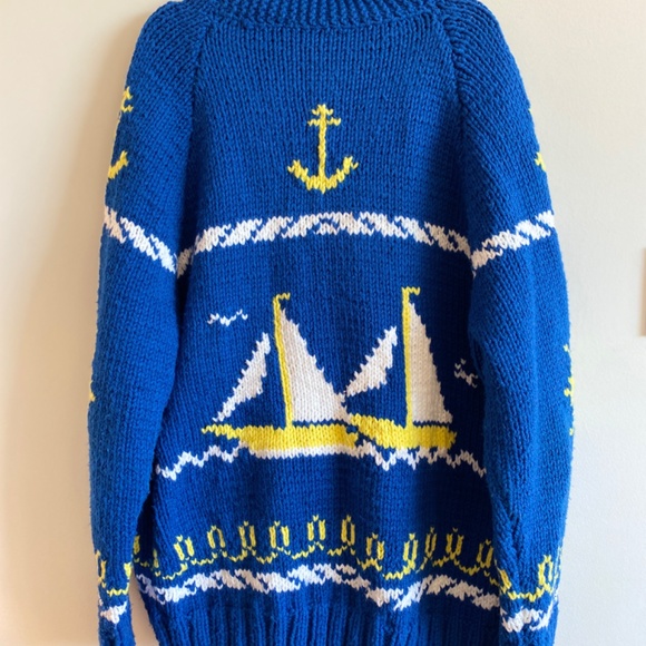 ✨ Vintage Nautical Cowichan Style Zip Sweater – Rare Pattern! Thick & Warm ✨ - Picture 5 of 10